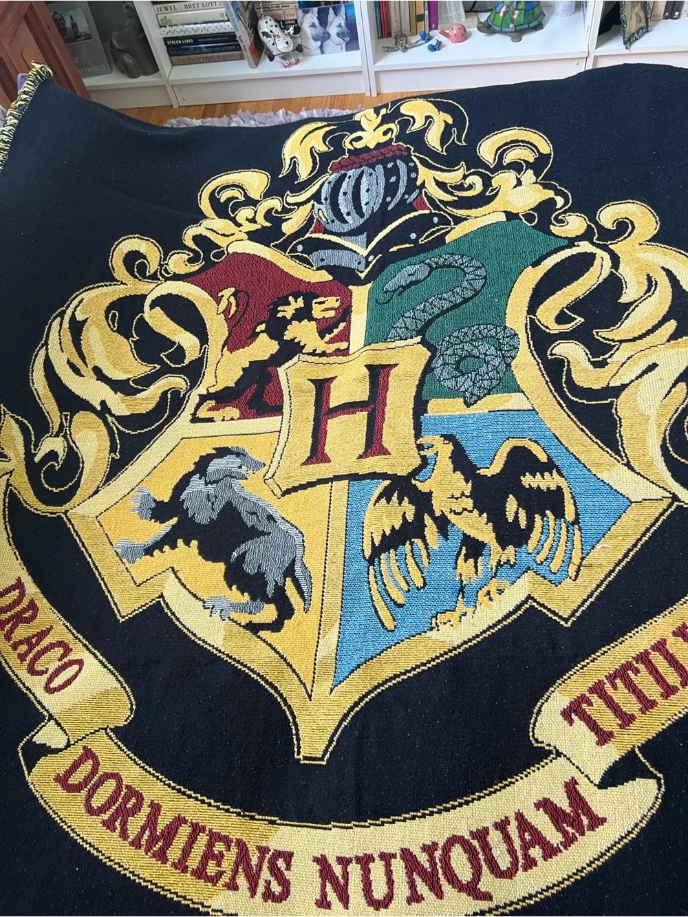 Harry Potter Hogwarts Crest Throw Blanket - Black and Gold Accent 50”x60”